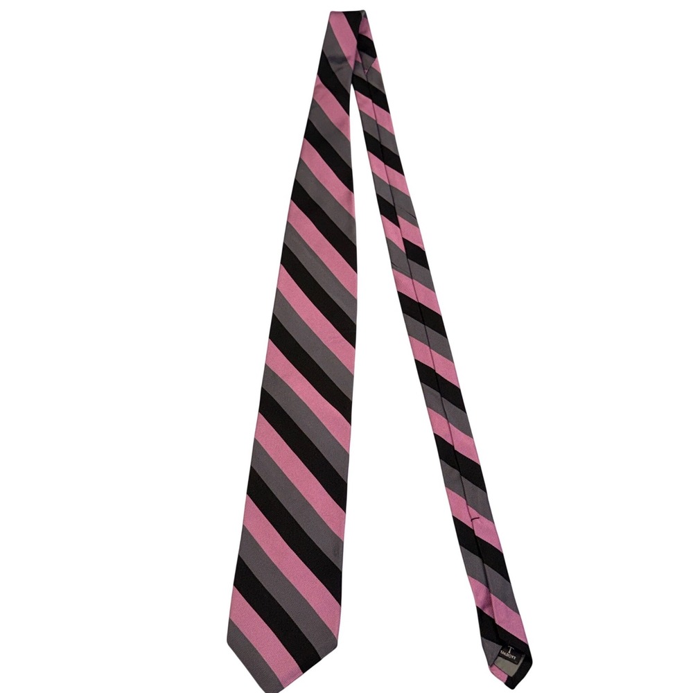 Robert Talbott Mens Silk Tie Pink Grey Black Striped Handsewn Made in USA 794